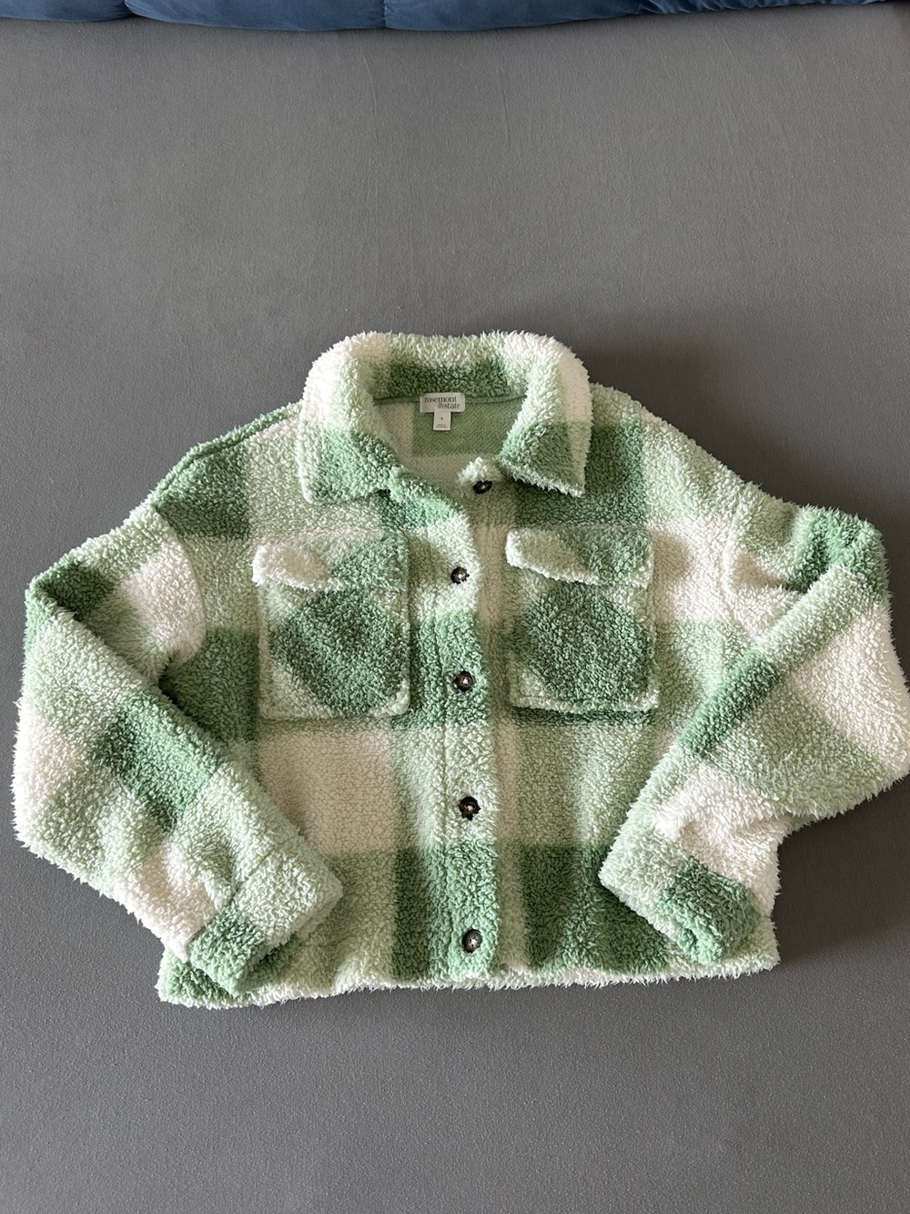 Rosemont & State White/Green Plaid Fleece Cropped Shacket